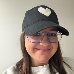 Anthropologie Kerri Rosenthal Heart Patch Baseball Cap black + white